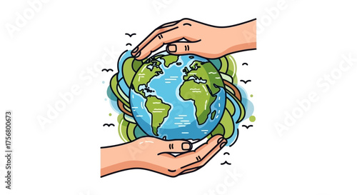 Hands Gently Holding Planet Earth Symbolizing Care and Protection.