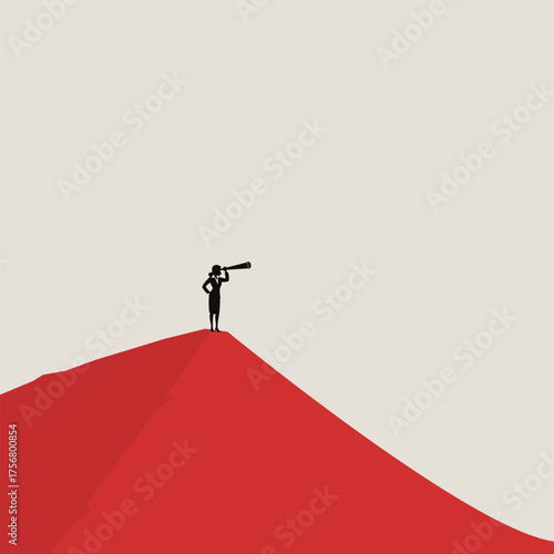 Tableau sur toile Exploration and Vision Illustration – Bold Red Hill with Silhouette Looking Ahea