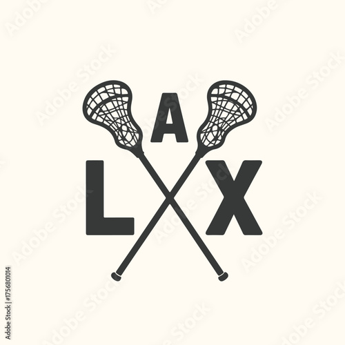 Vector art of graphic design of the letters l a x with crossed lacrosse sticks on a cream background