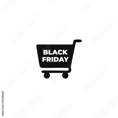Black Friday Shopping Cart Icon – Vector Illustration for Discount, Sale Event, and E-commerce Promotion
