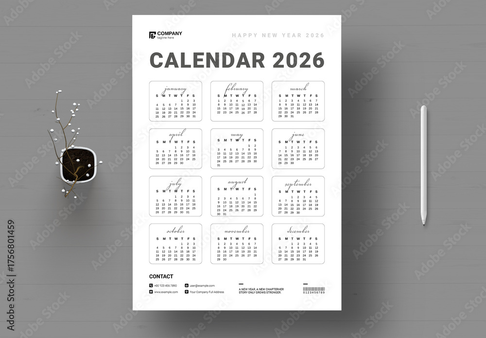Calendar 2026 Layout Template Stock Template | Adobe Stock