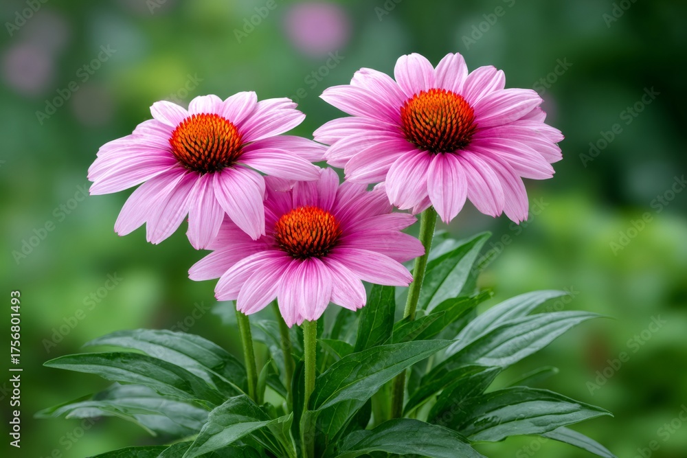 Obraz premium Group of pink coneflowers blooming in garden