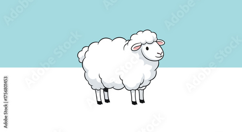 Cute Cartoon Sheep Standing on a White Surface.