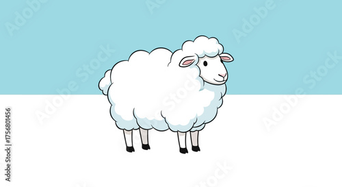 Cute Fluffy White Sheep Standing Still.