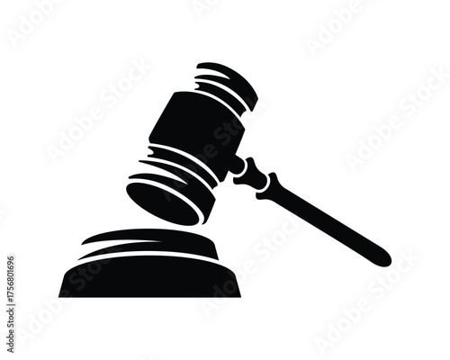 Justice Gavel Illustration as Symbolization of Justice, Verdict and Order. Visualized with Silhouette Style from Side View Perspective