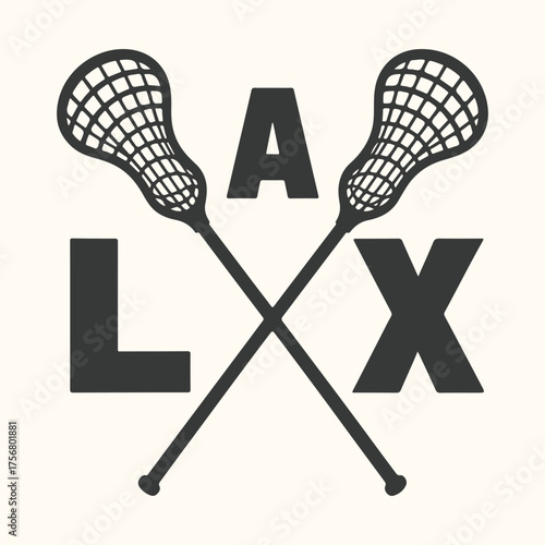 Vector art of lacrosse graphic with crossed sticks and the letters lax