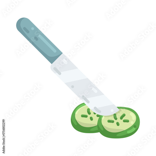 Illustration of Knife Cutting Slices of Cucumber