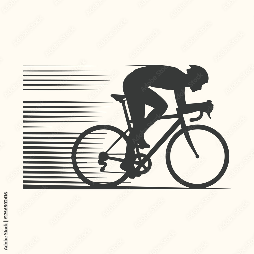 Fototapeta premium Vector art of silhouette of a cyclist in motion, with speed lines indicating rapid movement and a sense of dynamism