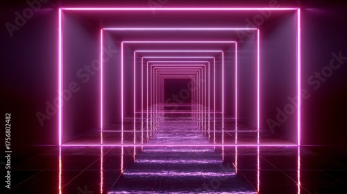 Abstract Pink Neon Corridor: Futuristic, Reflective, and Moody 3D Render