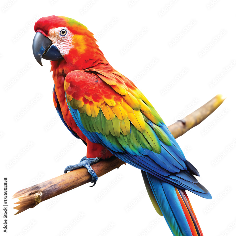 Obraz premium Paradise Parrot: Colorful tropical parrot perched on a branch, vivid and detailed, PNG cut out.