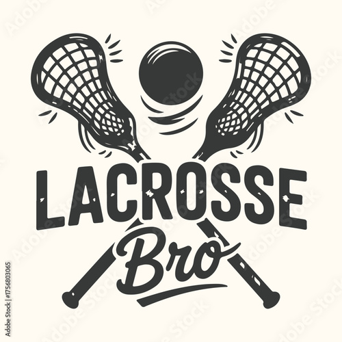 Vector art of lacrosse bro graphic with crossed sticks and ball, vintage style