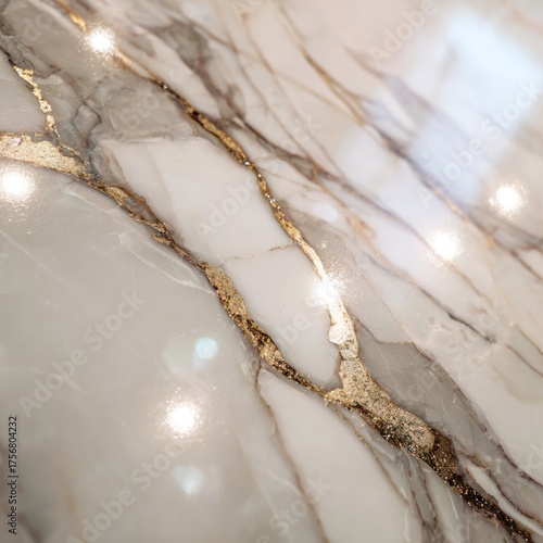Elegant Marble Surface with Gold Veins and Glossy Finish