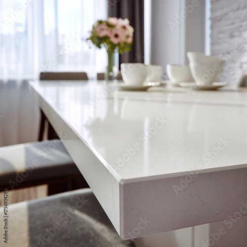 Modern Dining Table with White Surface and Natural Lighting Effects