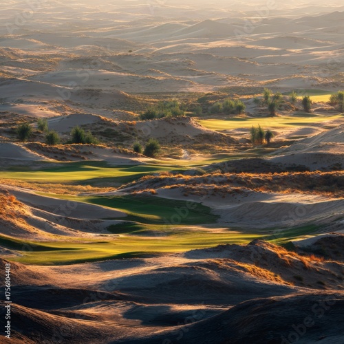Serene Desert Golf Course Landscape with Lush Green Fairways