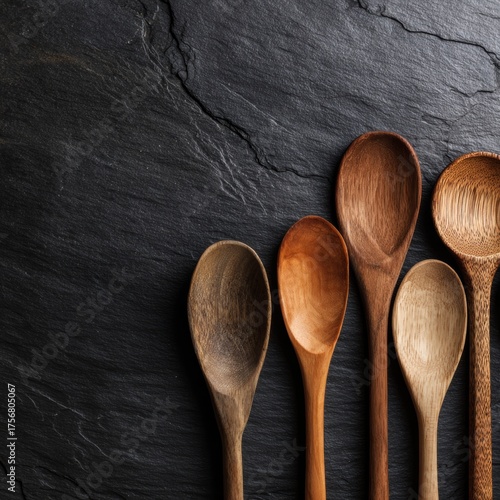 Wooden Spoons Collection on Dark Background for Culinary Crafts