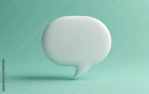 Oval 3D chat bubble with smooth surface on green background, representing simplicity and clarity.