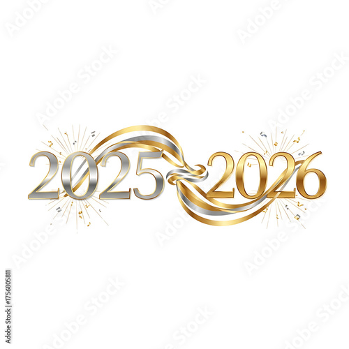 Luxury 2025 2026 New Year design with golden ribbon connection