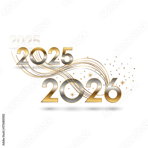 2025 to 2026 New Year golden wave celebration vector art