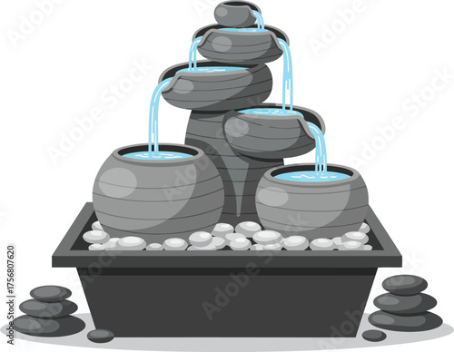 Serene desktop water fountain with cascading water and smooth stones for tranquil ambiance isolated on transparent background Vector
