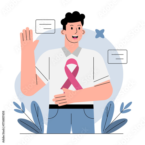 Vector awareness ribbon illustration breast cancer support world cancer day pink symbol healthcare charity advocacy