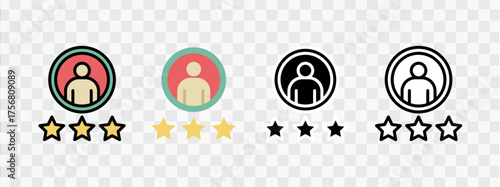 Icons displaying user ratings with stars, suitable for digital content that requires rating indicators.