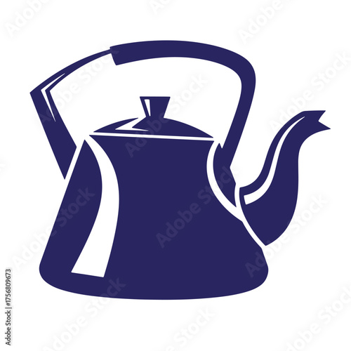 Simple blue illustration of a vintage teapot perfect for kitchen and cafe related designs