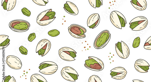 A vibrant scatter of delicious pistachio nuts fills the frame on a white background.