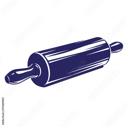 Detailed vector illustration of a dark blue rolling pin isolated on a white background