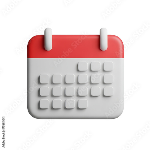 Modern 3D calendar icon with red header