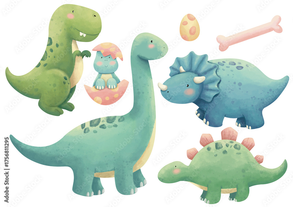 Fototapeta premium set of cute dinosaur characters