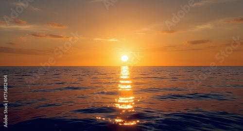 Fototapeta Naklejka Na Ścianę i Meble -  Ocean Sunset with Sunlight Reflection on the Water Surface