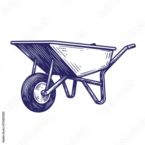 Hand drawn illustration of a wheelbarrow perfect for garden landscaping and construction work