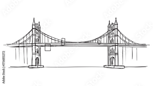 Hand-Drawn Sketch of the Golden Gate Bridge and San Francisco Skyline Outline Illustration