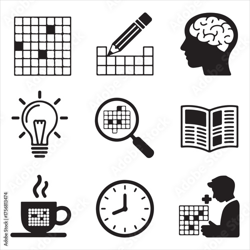 crossword puzzle vector art icons packs silhouette 9 sampol disign black and white backgrount icon set