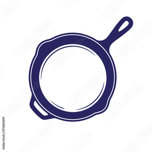 Vector illustration of a blue cast iron skillet for cooking and culinary projects