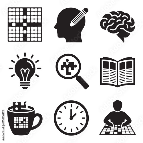 crossword puzzle vector art icons packs silhouette 9 sampol disign black and white backgrount icon set