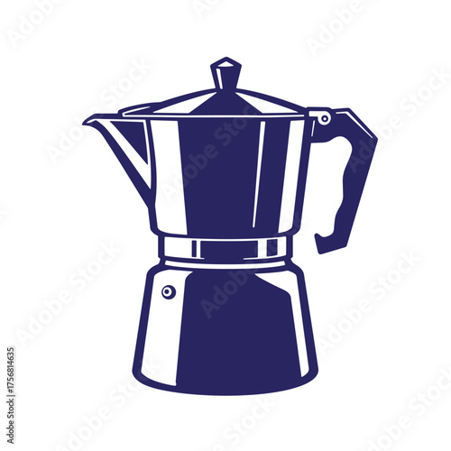 Illustration of a classic blue italian moka pot coffee maker isolated on white