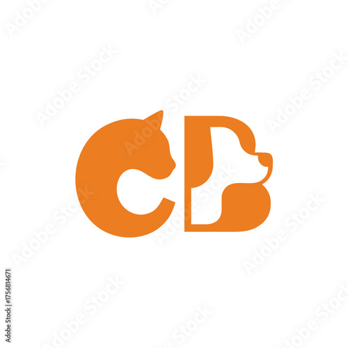 Orange Cat and Dog Silhouette Logo Design with CB Initials