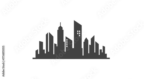 A monochrome city skyline silhouette with modern architectural design in an urban scape offering
