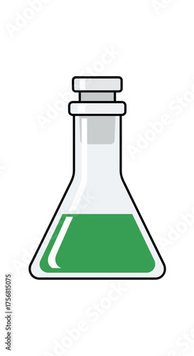 Illustration of a conical flask containing green liquid used for laboratory research
