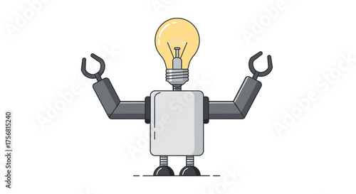 Illustration of a futuristic robot with a light bulb head, symbolizing innovation and technology