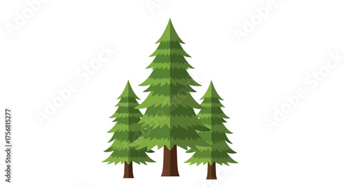 Stylized coniferous forest illustration with varying tree heights and symmetrical design suitable