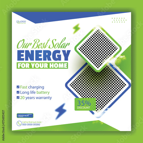 Modern Solar Energy Business Promotion Social Media Post Template Design