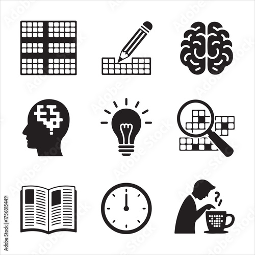 crossword puzzle vector art icons packs silhouette 9 sampol disign black and white backgrount icon set 