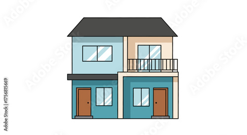 Stylized two story home illustration showing family residence in divided building