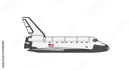 Detailed illustration of a space shuttle with an American flag, representing exploration and