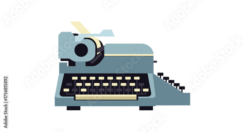 Vintage typewriter illustration with simplified shapes evoking nostalgic memories and past times