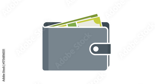 Illustration of a grey wallet with money sticking out on a white background