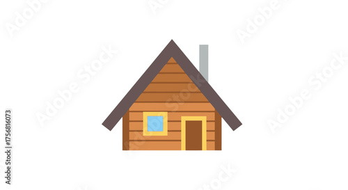 Aesthetic small log cabin with a chimney in a cozy and minimalistic cartoon style design