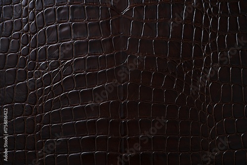 Close up of dark brown embossed crocodile leather texture